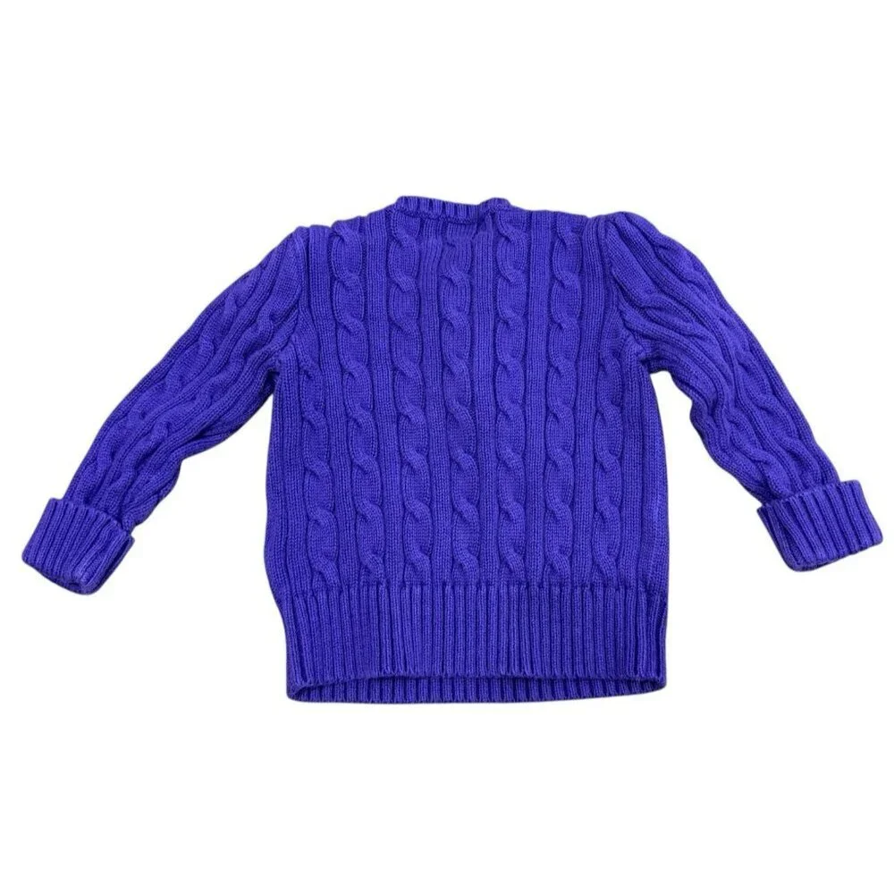 Ralph Lauren Girls Size 18 Month Purple Cable Knit Sweater Cuff Sleeve Ruffle